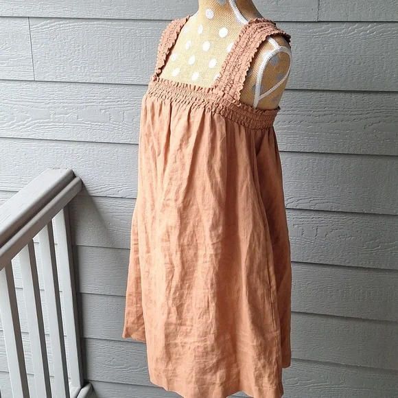 Everlane The Smocked Linen Dress Size XS Light Brown - Picture 9 of 14